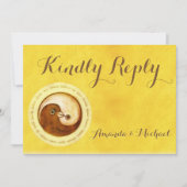 KINDLY REPLY WEDDING KAART Gold YinYang doves Harm (Voorkant)