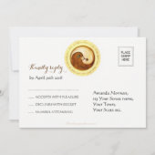 KINDLY REPLY WEDDING KAART Gold YinYang doves Harm (Achterkant)