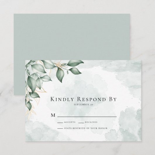 Kindly Resplas Eucalyptus Greenery Wedding RSVP Kaartje (Voorkant / Achterkant)