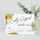Kindly Respond Waterverf Zonnebloem & Eucalyptus RSVP Kaartje (Staand voorkant)