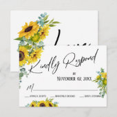 Kindly Respond Waterverf Zonnebloem & Eucalyptus RSVP Kaartje (Voorkant / Achterkant)