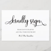 "Kindly sign" Black White gastenboek Weddenschap (Voorkant)