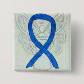 Kindmisbruik Blauwe Bewustheid Ribbon Angel Button (Voorkant)