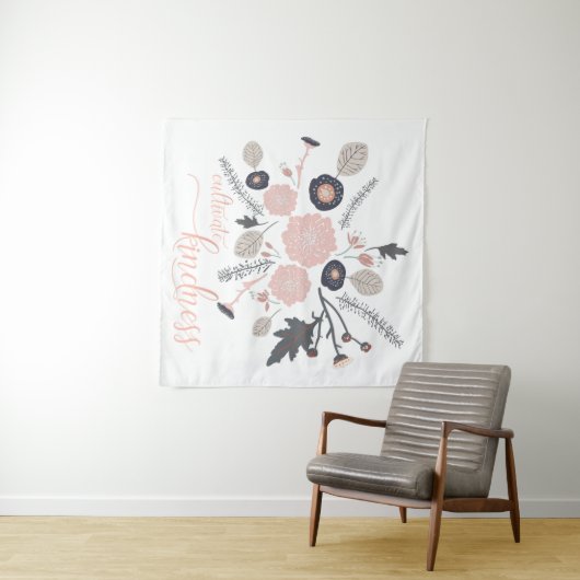 Kindness afspeelbare botanische roze bloemen kweke wandkleed (In Situ (horizontaal))