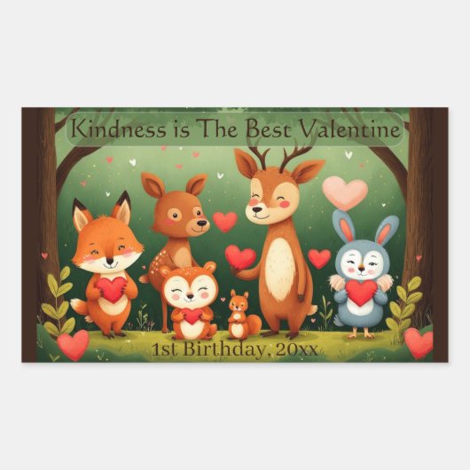 Kindness Best Valentine Woodland Animals Birthday  Rechthoekige Sticker (Voorkant)