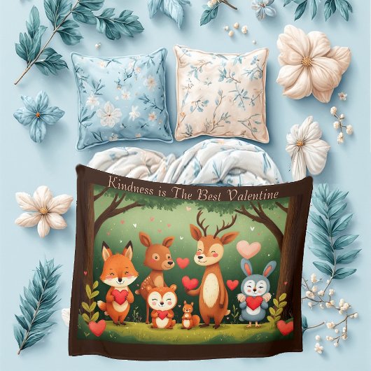 Kindness Best Valentine Woodland Animals Nursery  Fleece Deken