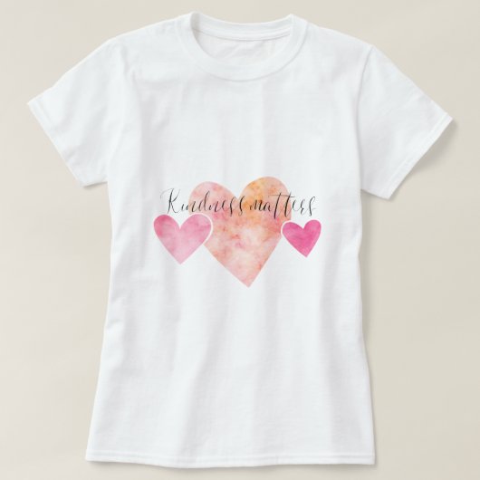 Kindness doet roze Waterverf harten T-shirt (Design voorkant)