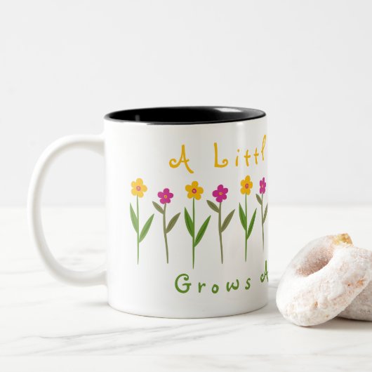 Kindness Grows Flowers Inspirerend Tweekleurige Koffiemok (Met donut)