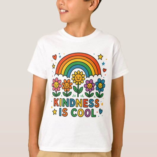 Kindness Is Cool – Rainbow and Flowers Positive Me T-shirt (Voorkant)