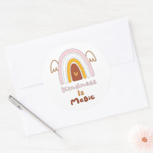Kindness is magisch motivatie roze boho regenboog ronde sticker