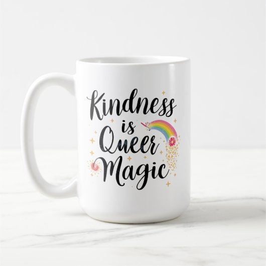 Kindness Is Queer Magic Rainbow Quote LGBTQ+ Koffiemok (Links)