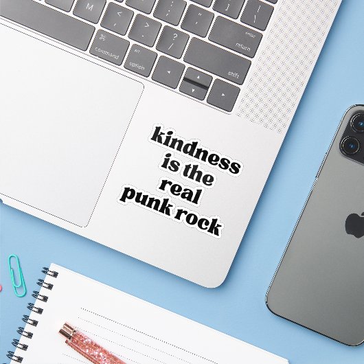 Kindness Is The Real Punk Rock Sticker (Laptop met iPhone)