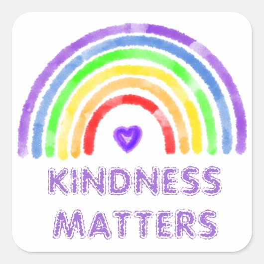 Kindness Matters | Regenboog en Waterverf van het  Vierkante Sticker (Voorkant)