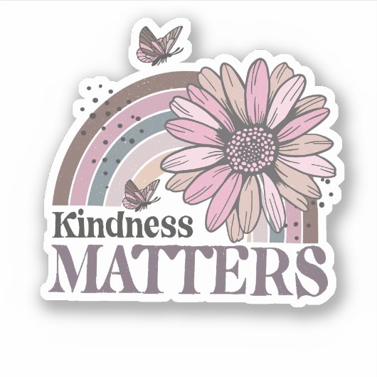Kindness Matters Retro Butterfly Boho Rainbow Sticker (Voorkant)