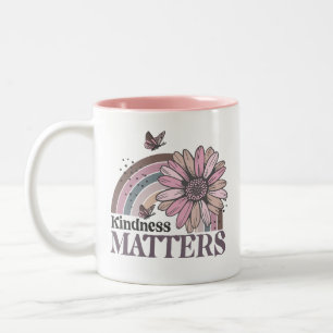 Kindness Matters Retro Butterfly Boho Rainbow Tweekleurige Koffiemok