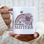 Kindness Matters Retro Butterfly Boho Rainbow Tweekleurige Koffiemok