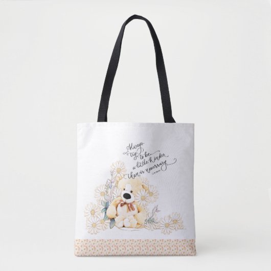 Kindness Motivatie Quote Teddy Bear Floral Tote Bag (Voorkant)