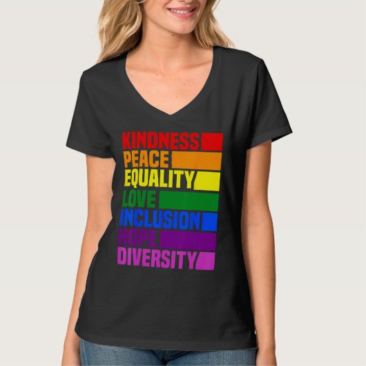 Kindness Peace Equality Rainbow Retro For Gay And  T-shirt (Voorkant)
