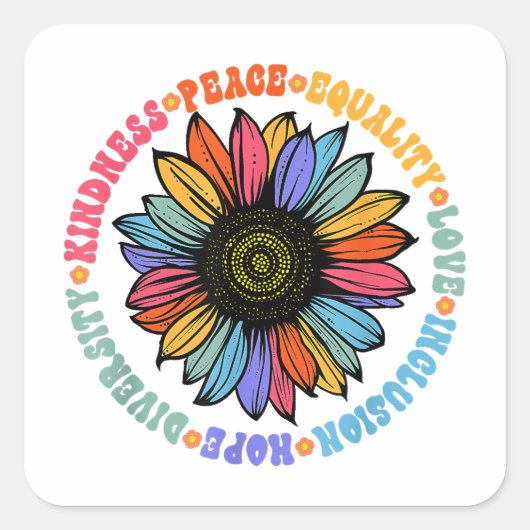 Kindness Peace Love Hope Diversity Human Human Vierkante Sticker (Voorkant)