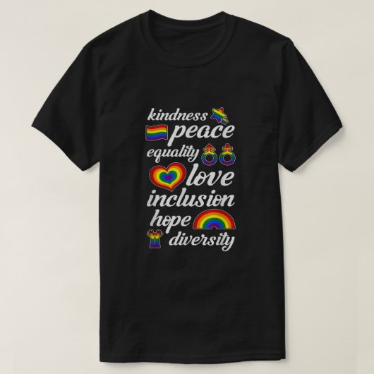 Kindness Peace Love Inclusion Gay Pride L T-shirt (Design voorkant)