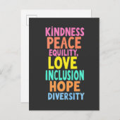 Kindness Peace Love Inclusion Hope Divers Aankondigingskaart (Voorkant / Achterkant)