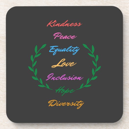 Kindness Peace Love Inclusion Hope Divers Bier Onderzetter (Voorkant)
