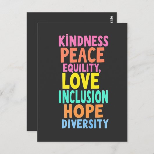 Kindness Peace Love Inclusion Hope Divers Briefkaart (Voorkant / Achterkant)