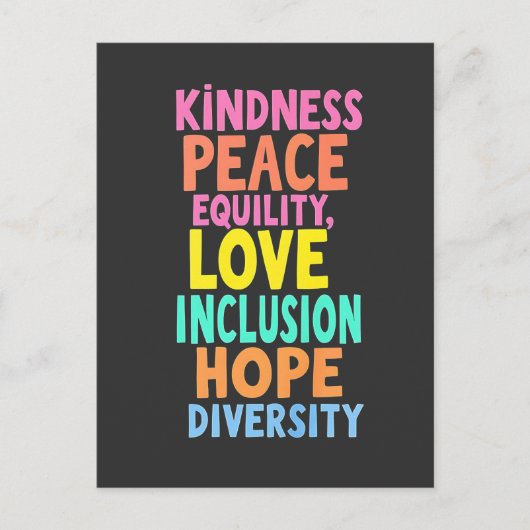 Kindness Peace Love Inclusion Hope Divers Briefkaart (Voorkant)