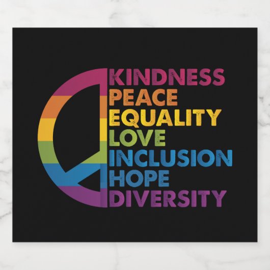 Kindness Peace Love Inclusion Hope Divers Sparkling Wijnetiket (Enkel label)