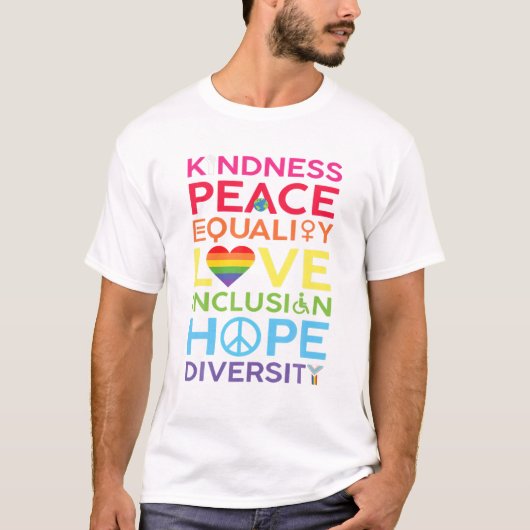 Kindness Peace Love Inclusion Hope Divers T-shirt (Voorkant)