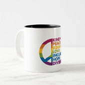 Kindness Peace Love Inclusion Hope Divers Tweekleurige Koffiemok (Voorkant links)