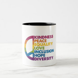 Kindness Peace Love Inclusion Hope Divers Tweekleurige Koffiemok