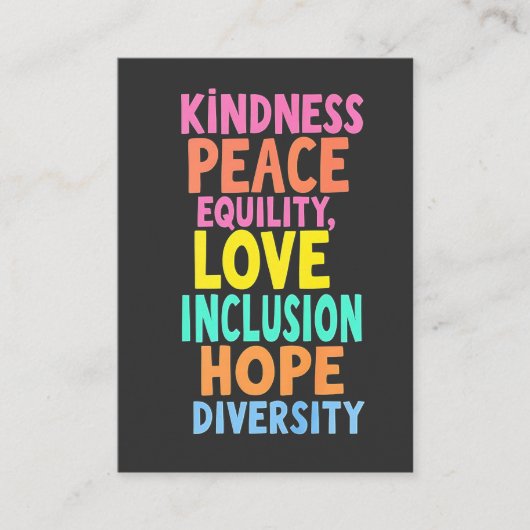 Kindness Peace Love Inclusion Hope Divers Visitekaartje (Voorkant)
