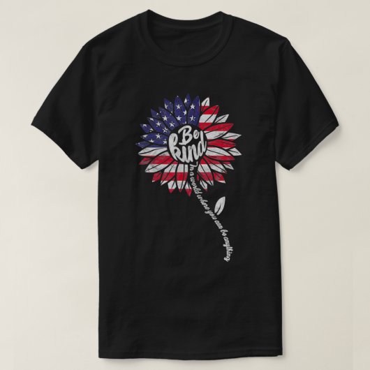 Kindness Sunflower USA Vlag 4 juli patriottisch T-shirt (Design voorkant)