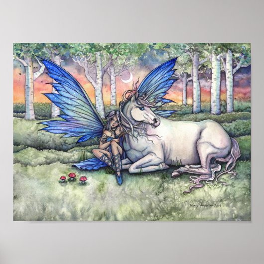 Kindred Fairy en Unicorn Fantasy Art Waterverf Poster (Voorkant)
