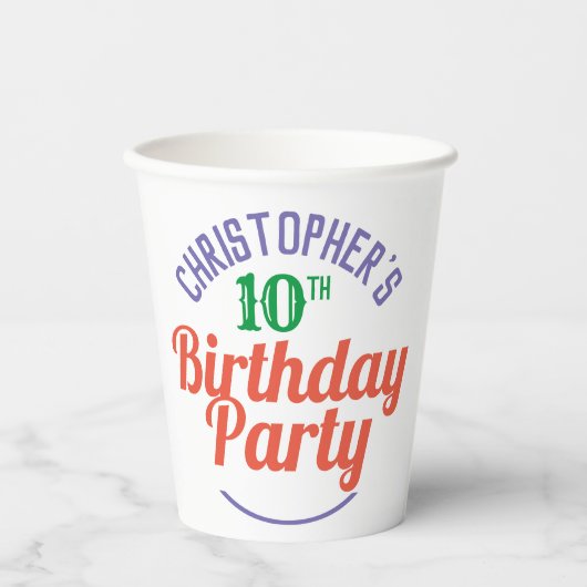 Kind's 10e Verjaardag Papier Cups Papieren Bekers (Voorkant)