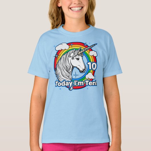 Kind's 10e verjaardag Rainbow Unicorn Vandaag ben  T-shirt (Voorkant)