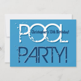 Kind's 13e verjaardag Pool Party Blauw Wit W01 Kaart