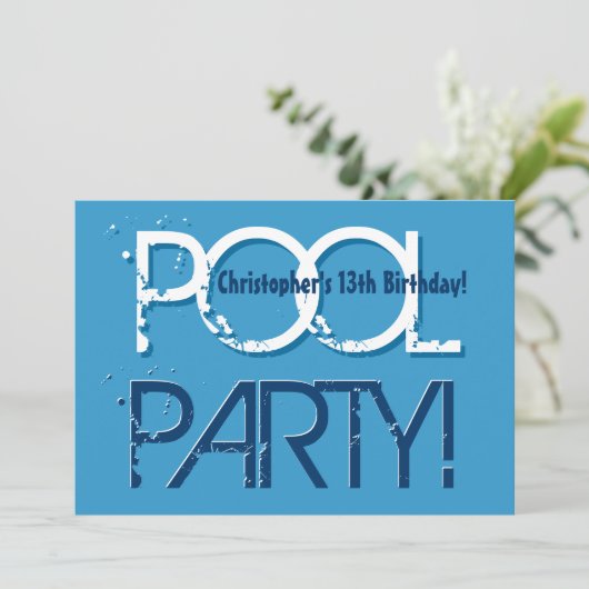 Kind's 13e verjaardag Pool Party Blauw Wit W01 Kaart (Staand voorkant)