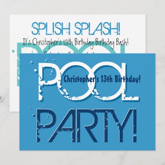 Kind's 13e verjaardag Pool Party Blauw Wit W01 Kaart (Voorkant / Achterkant)
