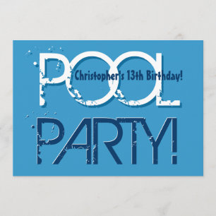 Kind's 13e verjaardag Pool Party Blauw Wit W01 Kaart