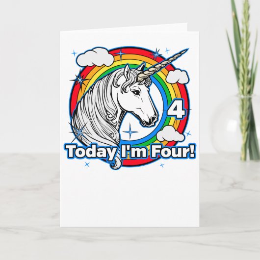 Kind's 4e Verjaardag Eenhoorn Regenboog Vandaag be Kaart (Voorkant)