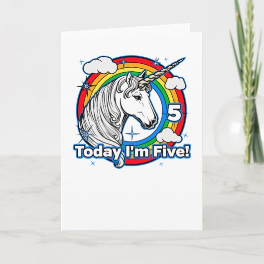 Kind's 5e verjaardag Rainbow Unicorn Vandaag ben i Kaart (Voorkant)