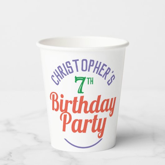 Kind's 7e Verjaardag Papier Cups Papieren Bekers (Achterkant)