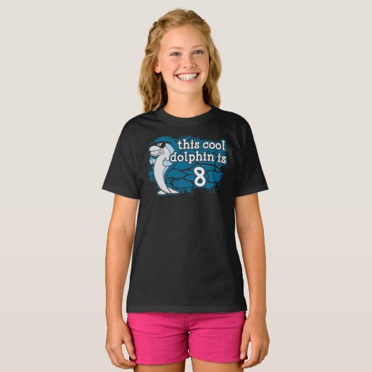 Kind's 8e verjaardag Deze coole dolfijn is acht T-shirt (Voorkant volledig)