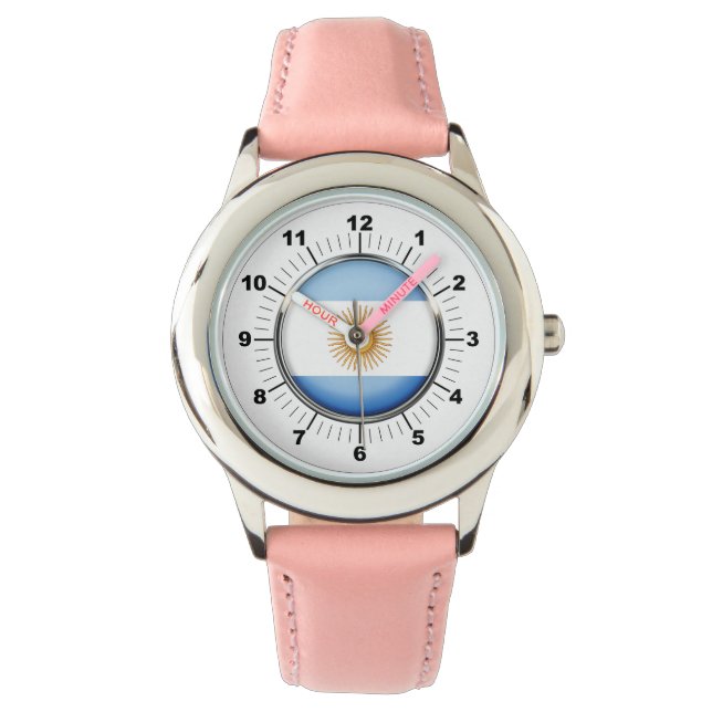 Kind's Argentinië vlag roze lederen band horloge (Voorkant)