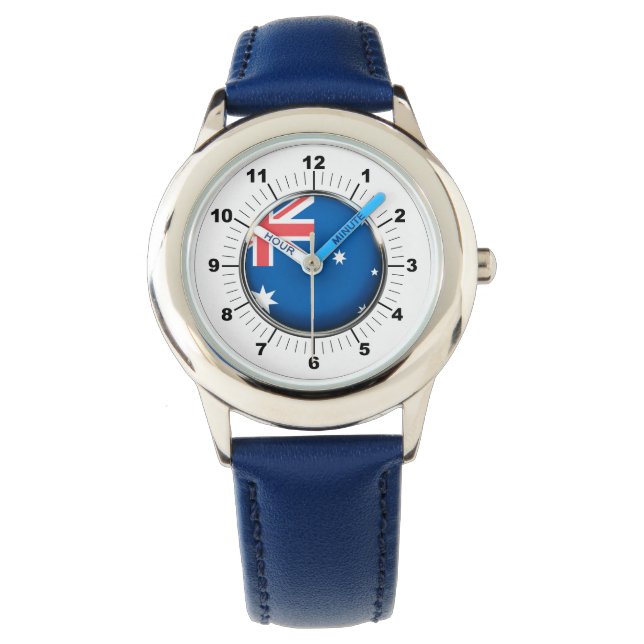 Kind's Australia Flag Verstelbaar Blauw Nummer Horloge (Voorkant)