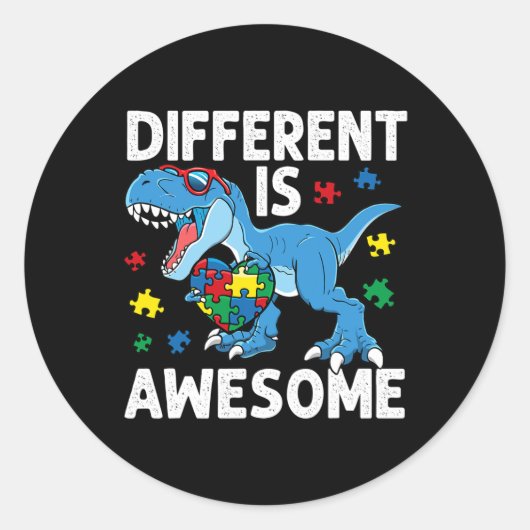 Kind's autisme anders is Geweldige dinosaurus auti Ronde Sticker (Voorkant)