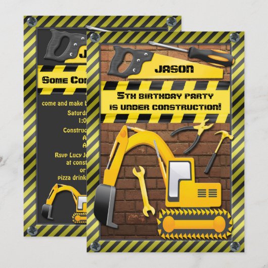 Kind's Bouwjaar Verjaardagsfeest Kaart (Voorkant / Achterkant)