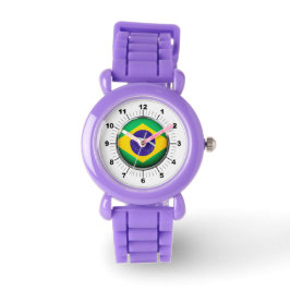 Kind's Brazilië Flag Red Glitter Strap Watch Horloge